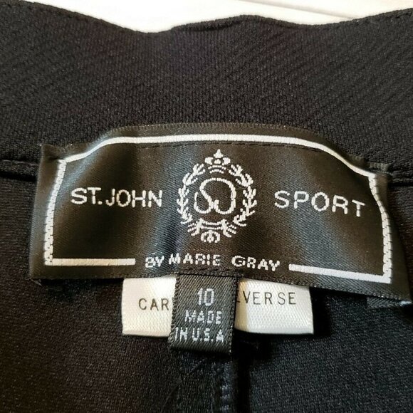 St John Sport Black Pants Size 10 w/ Suede Detail - Picture 5 of 6